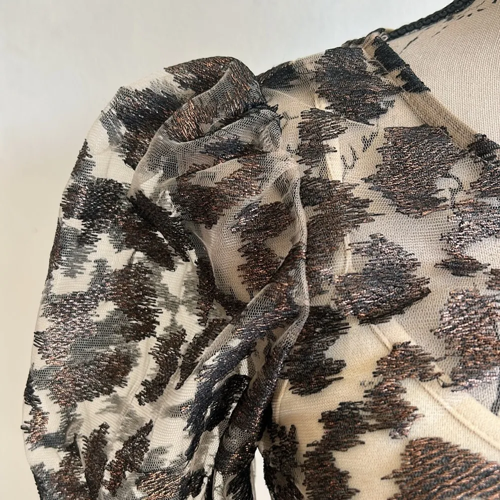 Eva Franco Metallica Bronze Sheer Layered Blouse Size XXSP Brown - Image 4