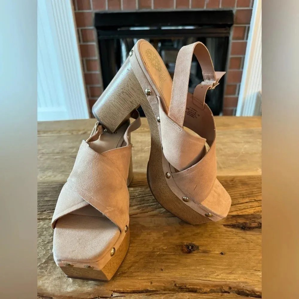 Vince Camuto Jenevya Slingback Platform Sandal~ Tan Suede~10 - Image 7