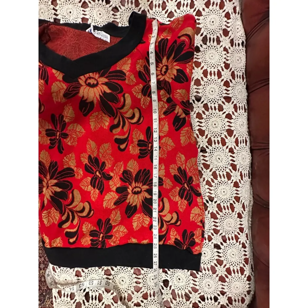 Women's Top Notch Floral Print Sweatshirt XL Red Black Size 2X - Image 9