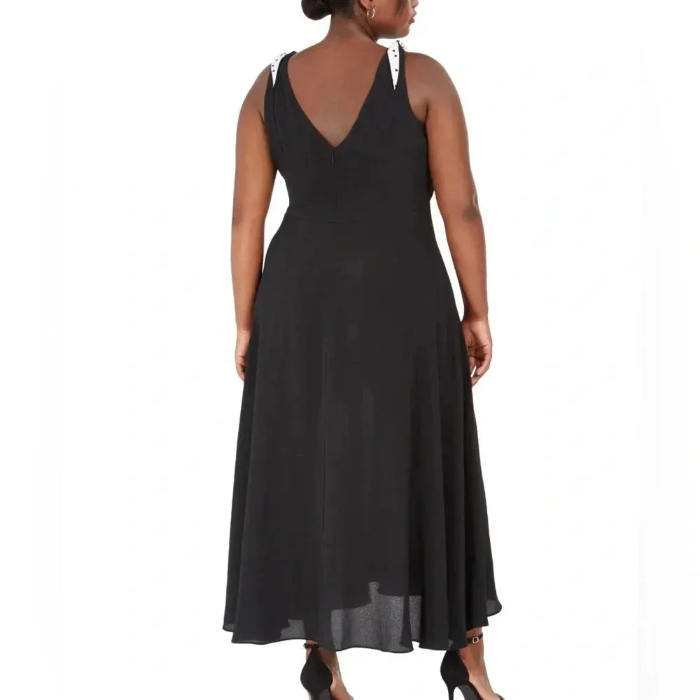 Betsey Johnson Black Maxi Dress 14W White Polka Dot Ties Event Party Evening - Image 2