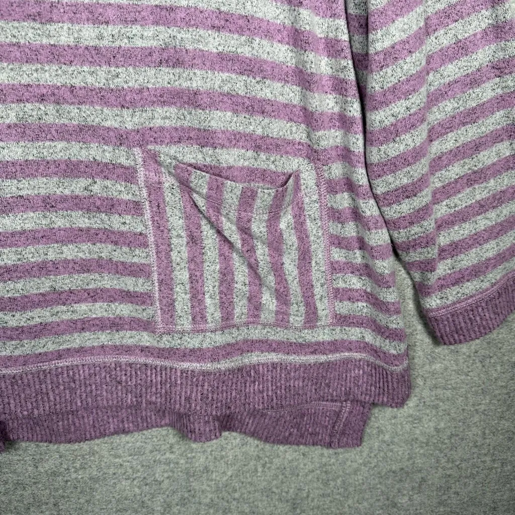 Habitat Large Top Womens Stretch Purple Gray Striped Hi Lo Comfort 3/4 Sleeve - Image 2