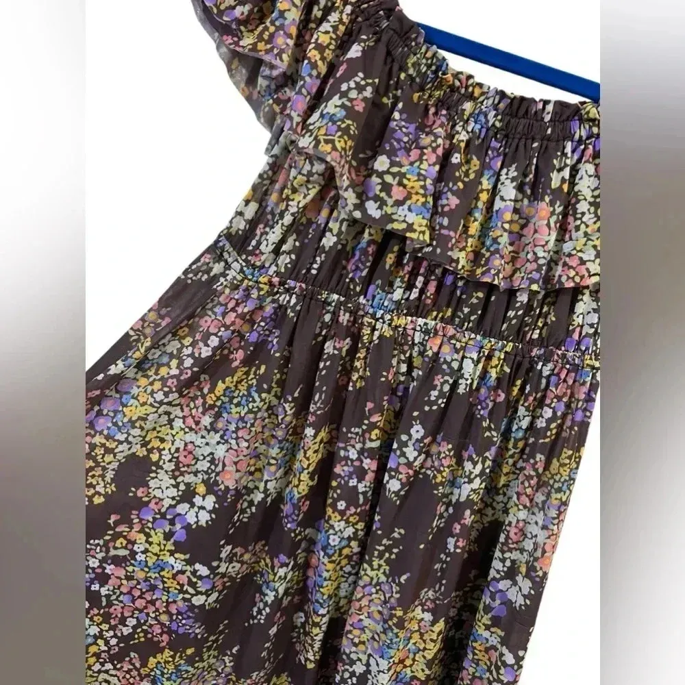 A.B.S By Allen Schwartz flowy floral mini dress cottage core casual purple sheer - Image 4