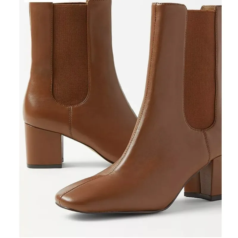 NWB Ann Taylor Block Heel Leather Chelsea Booties in Pecan Brown Size 6 - Image 2