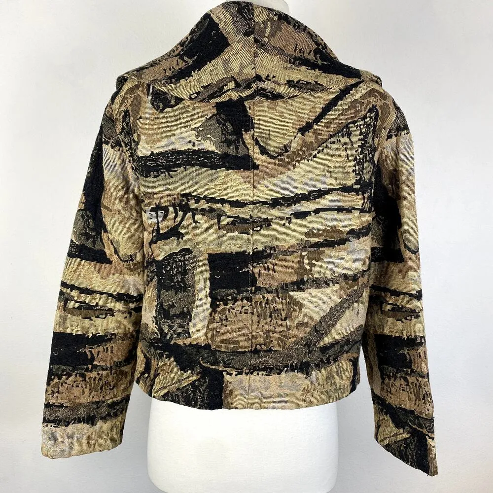 Tribal Boho Geometric Earthy Rustic Print Oversized Cowl Collar Blazer Jacket Size L - Image 6