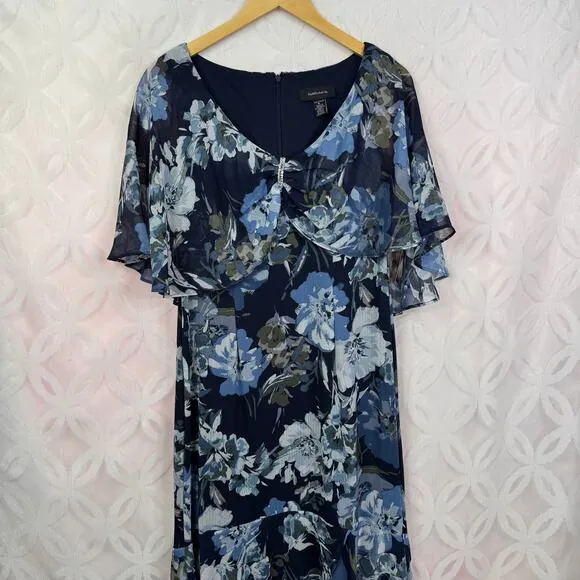 R&M Richards Navy Blue Floral High Low Chiffon Dress Evening Formal Size 6 NWT‎ - Image 7