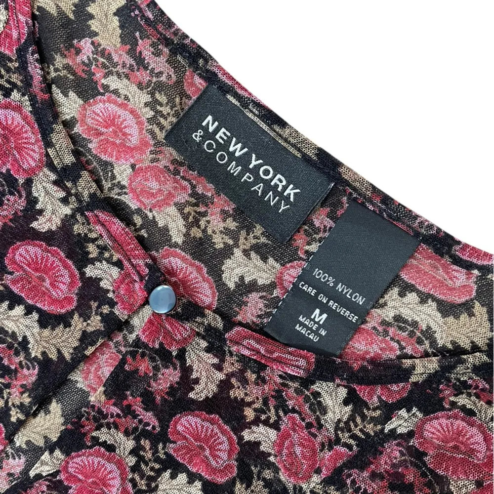 New York & Company Vintage 90s Sheer Witchy Dark Coquette Floral Babydoll Top Purple Size M - Image 5