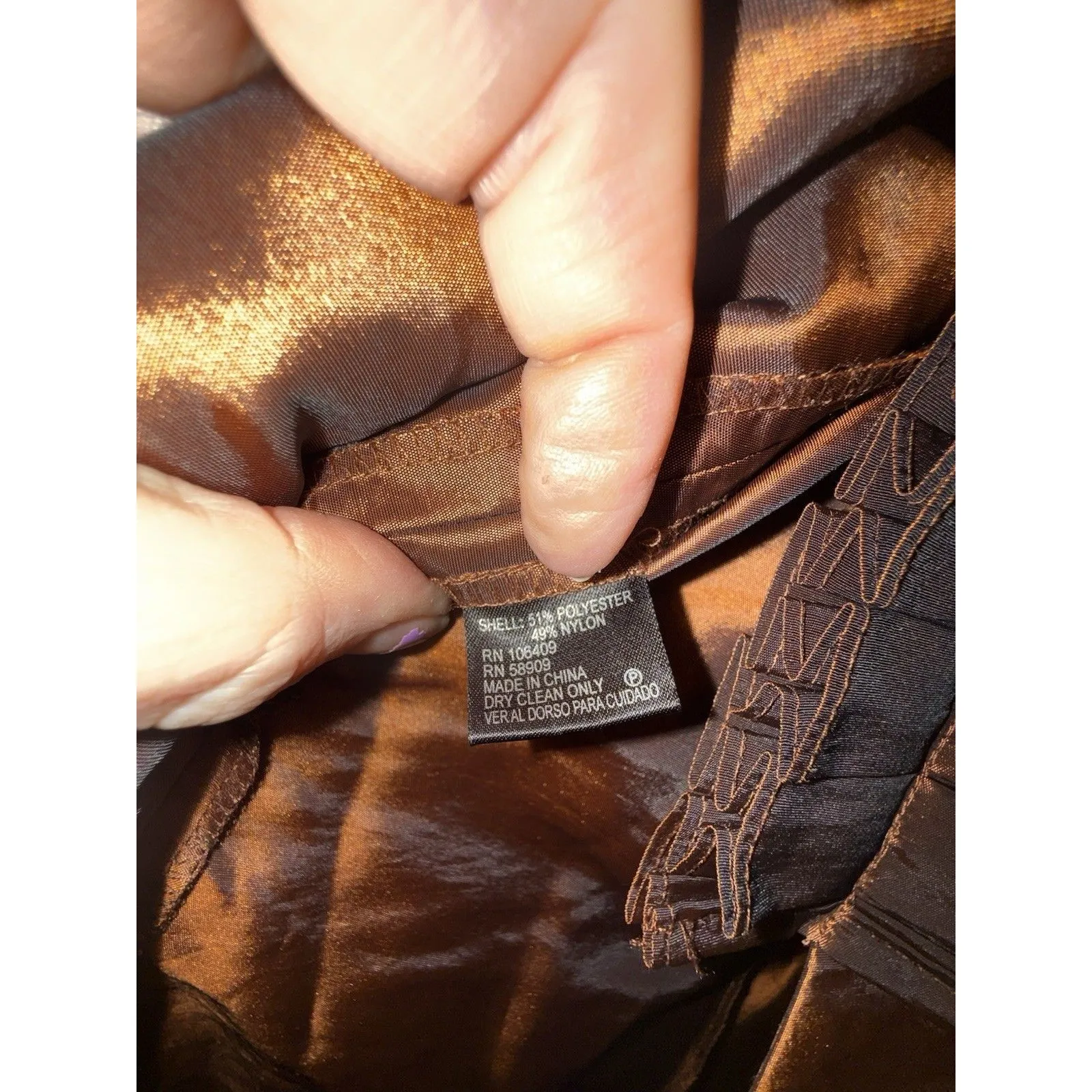 Alex Marie Evening Wear Blouse 2X Bronze Ruffles Tie Sash Concealed Snap NWT$129 - Image 4