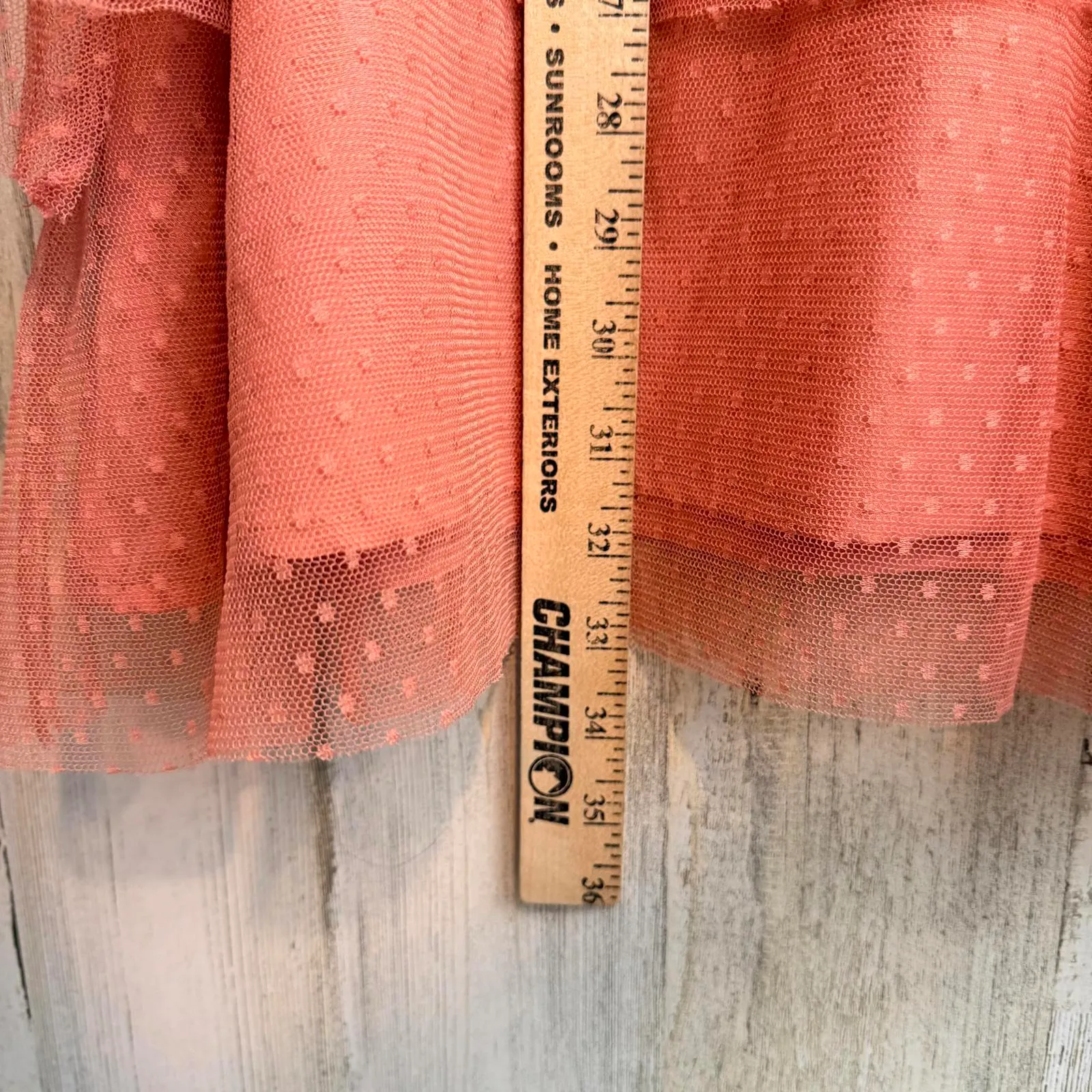 True Destiny Women's L Embroidered Mesh Dress Peach Floral Boho Bell Sleeve - Image 11