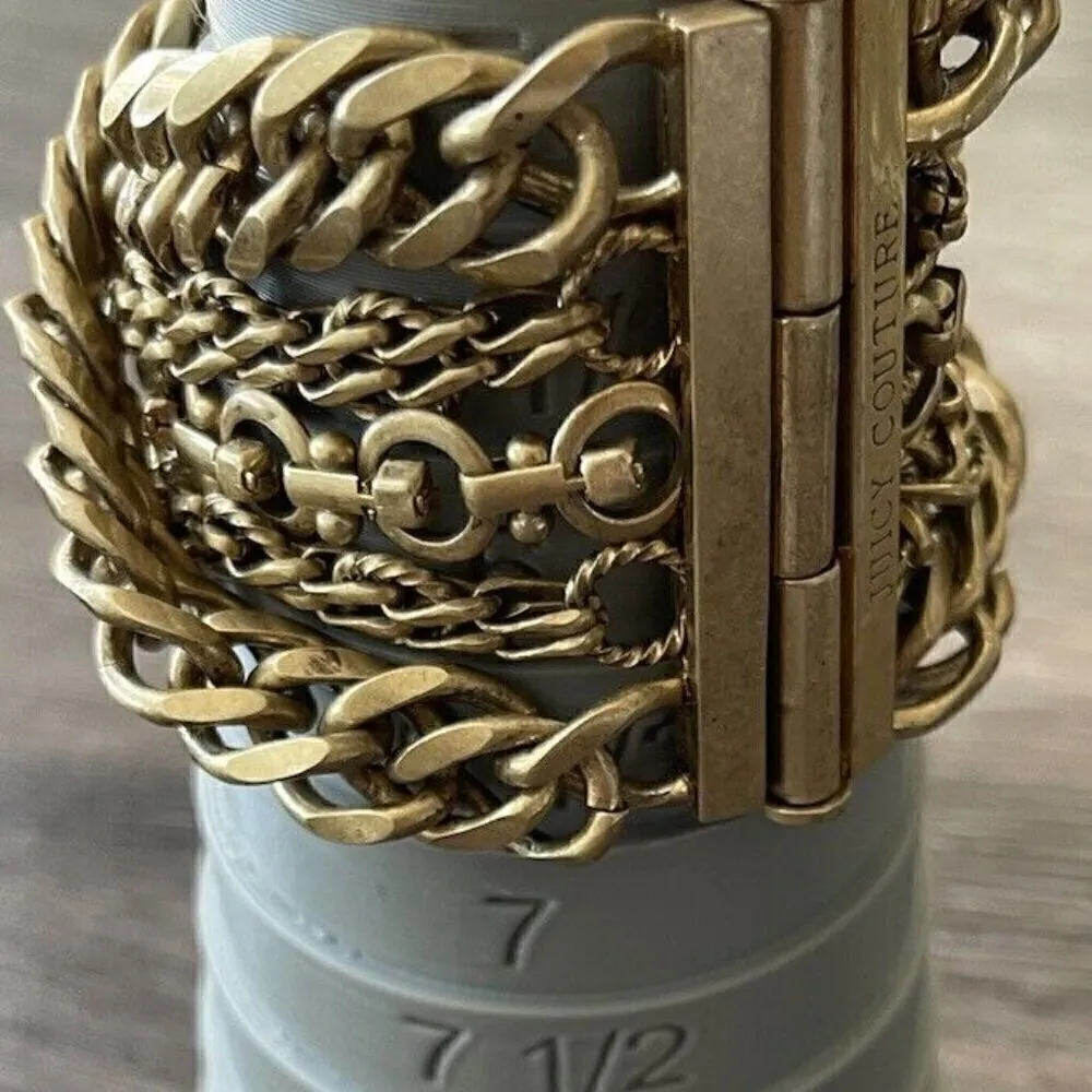 Vintage Juicy Couture Chunky Multi Chain Gold Tone Crystal Stone Bracelet 7” - Image 8