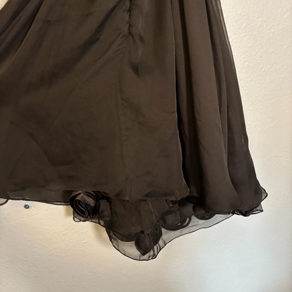 Mac Duggal Black Beaded V Neck Chiffon‎ Rose Hem Mini Formal Dress Size 4 Party - Image 12