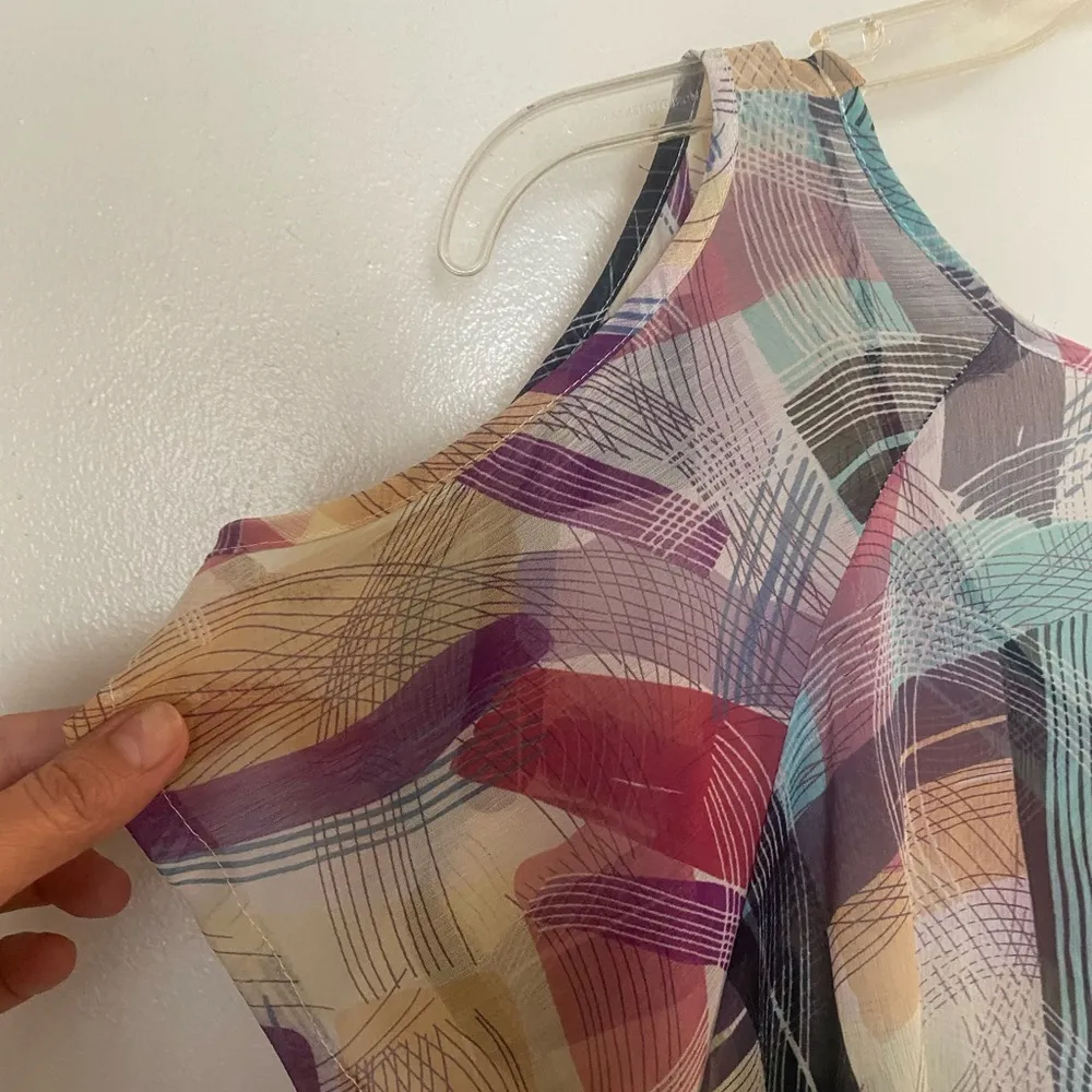 American Rag Womens Sheer Blouse 3X 3XL Multicolor Print Purple Pink Yellow Blue - Image 5