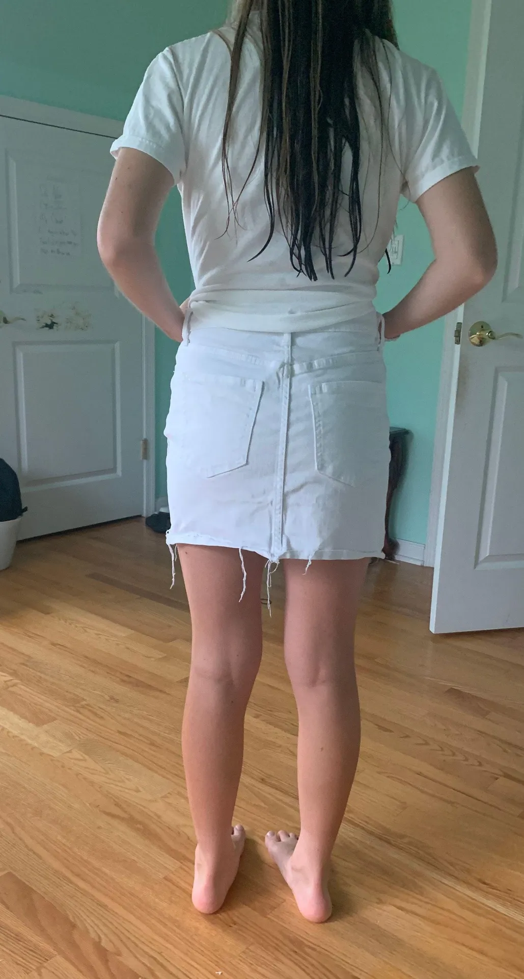 Distressed White Denim Mini Skirt - Image 4