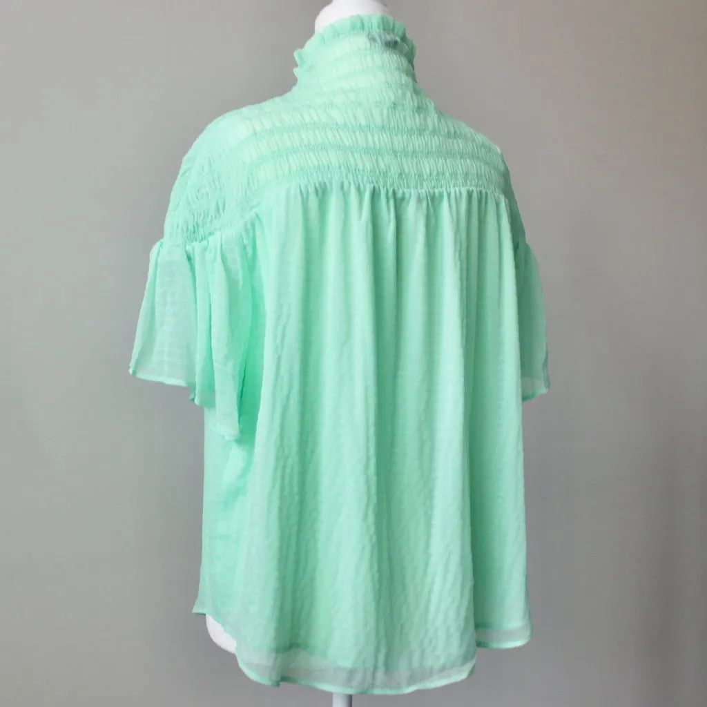 Ann Taylor Lime Green Sheer Smocked Turtleneck Flowy Blouse Top Small - Image 7