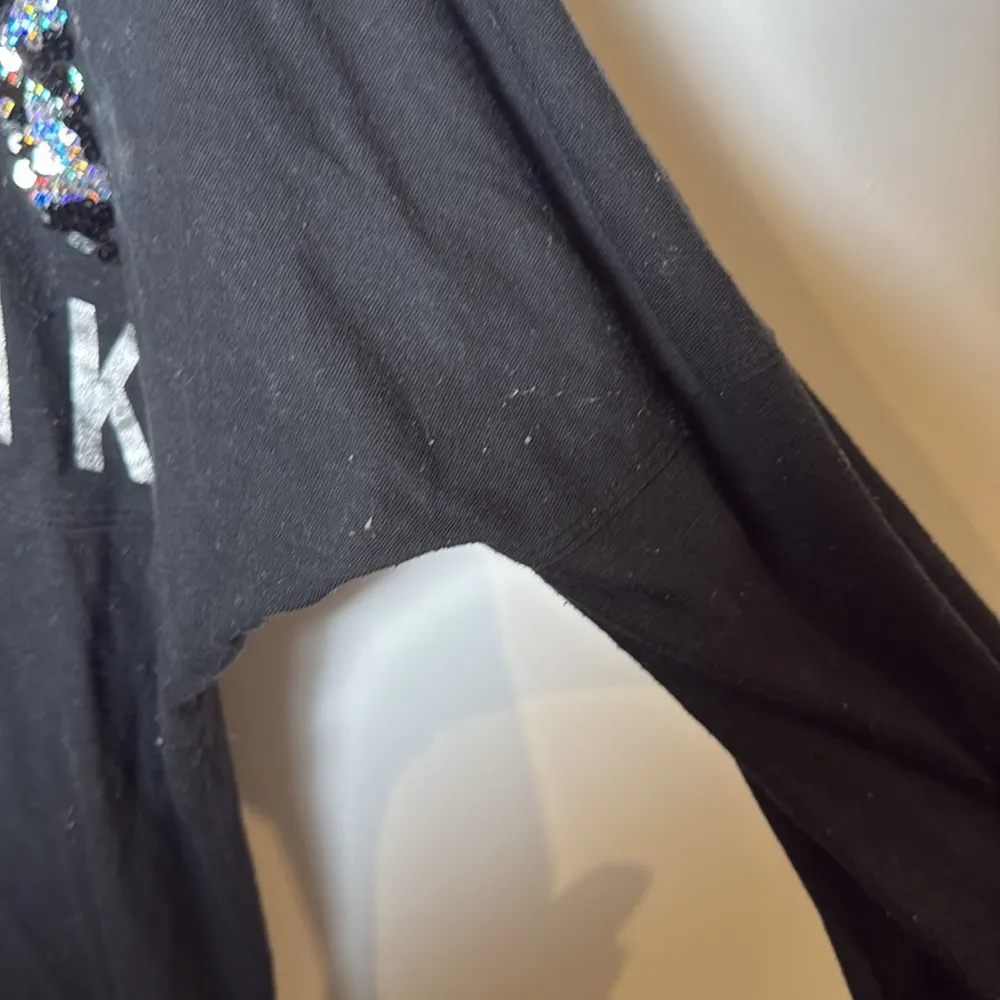 Victoria’s Secret Pink Women’s Long Sleeve Black Sparkle Graphic Tee size M - Image 10
