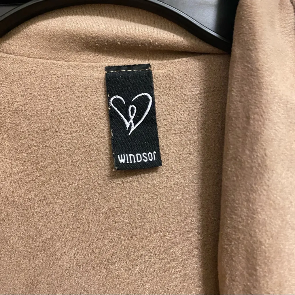 Windsor Womens Tan Beige Faux Suese Thin Long Cardigan Sweater With Belt S Small - Image 2