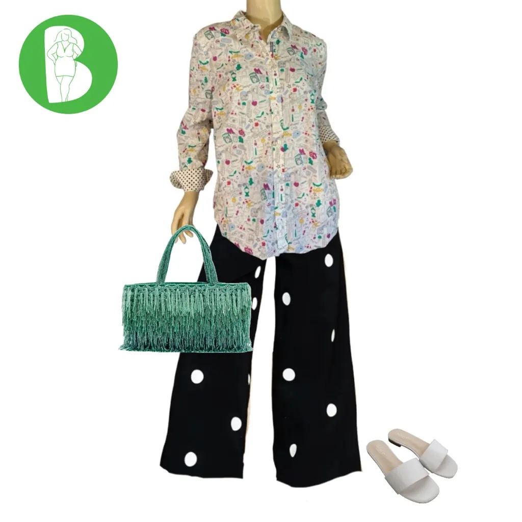 TALBOTS COTTON MULTI-COLOR NEW YORK CITY THEME "DOODLES" BUTTON DOWN TOP (M) - Image 2