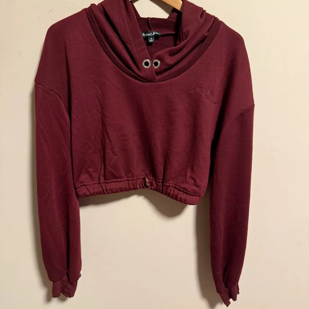 For Love & Lemons Ellie Sweatshirt Burgundy Cropped Ballon Sleeve- Size Small - Image 5