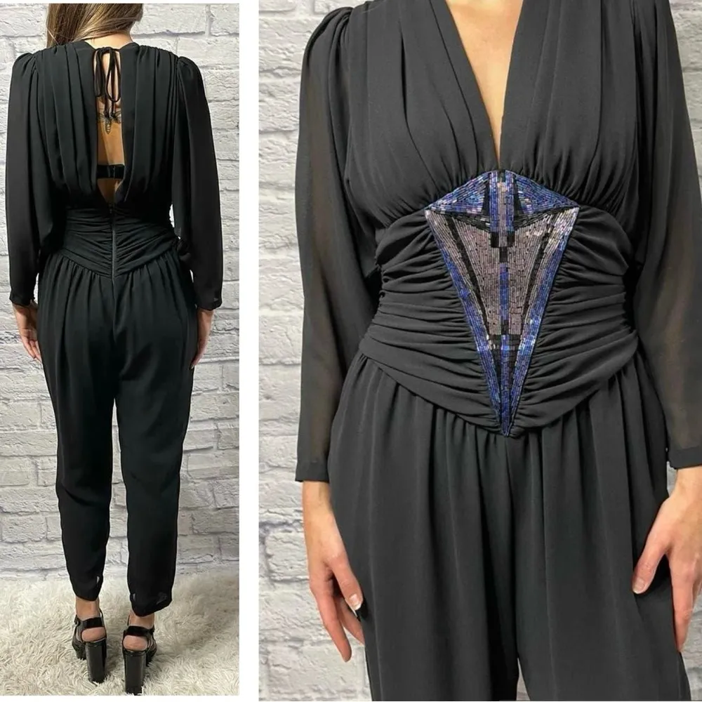 Vintage 80’s Beaded Jumpsuit In Royal Blue By Casadei - Image 12