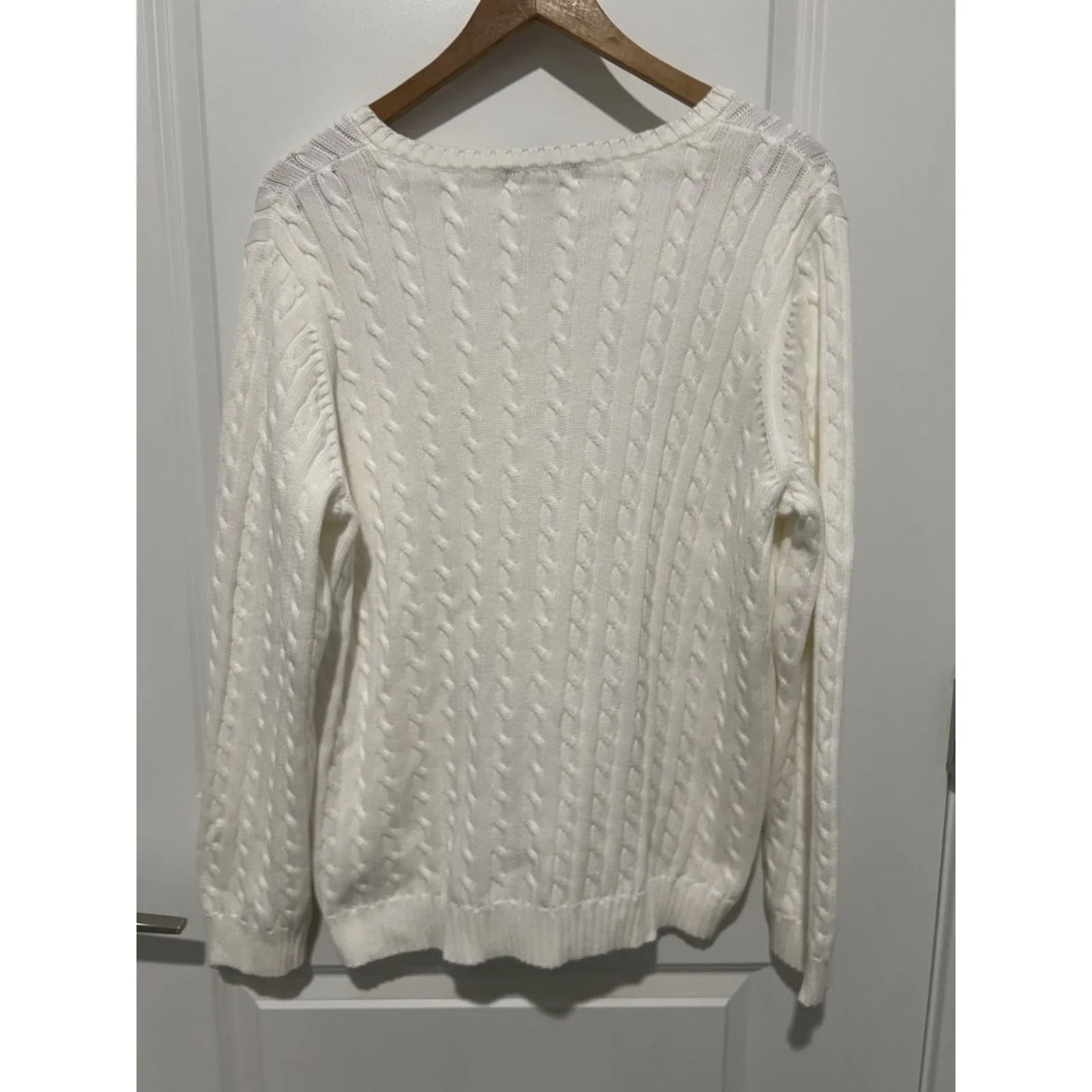 Lauren Ralph Lauren Cable-Knit Cotton V-Neck Sweater White Size 1X Preppy - Image 2