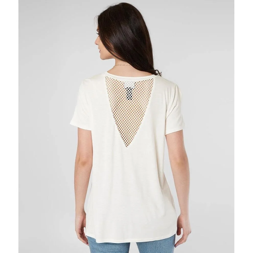 Daytrip Cream Mesh V-Neck Short Sleeve T-Shirt Top Size S Soft Grunge Festival - Image 5