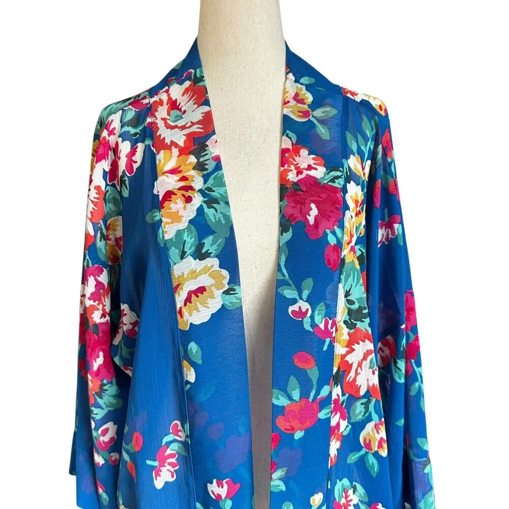 Sandy & Sid Blue Floral Sheer Cover Up Cardigan Women Size Small | 72-14 - Image 3
