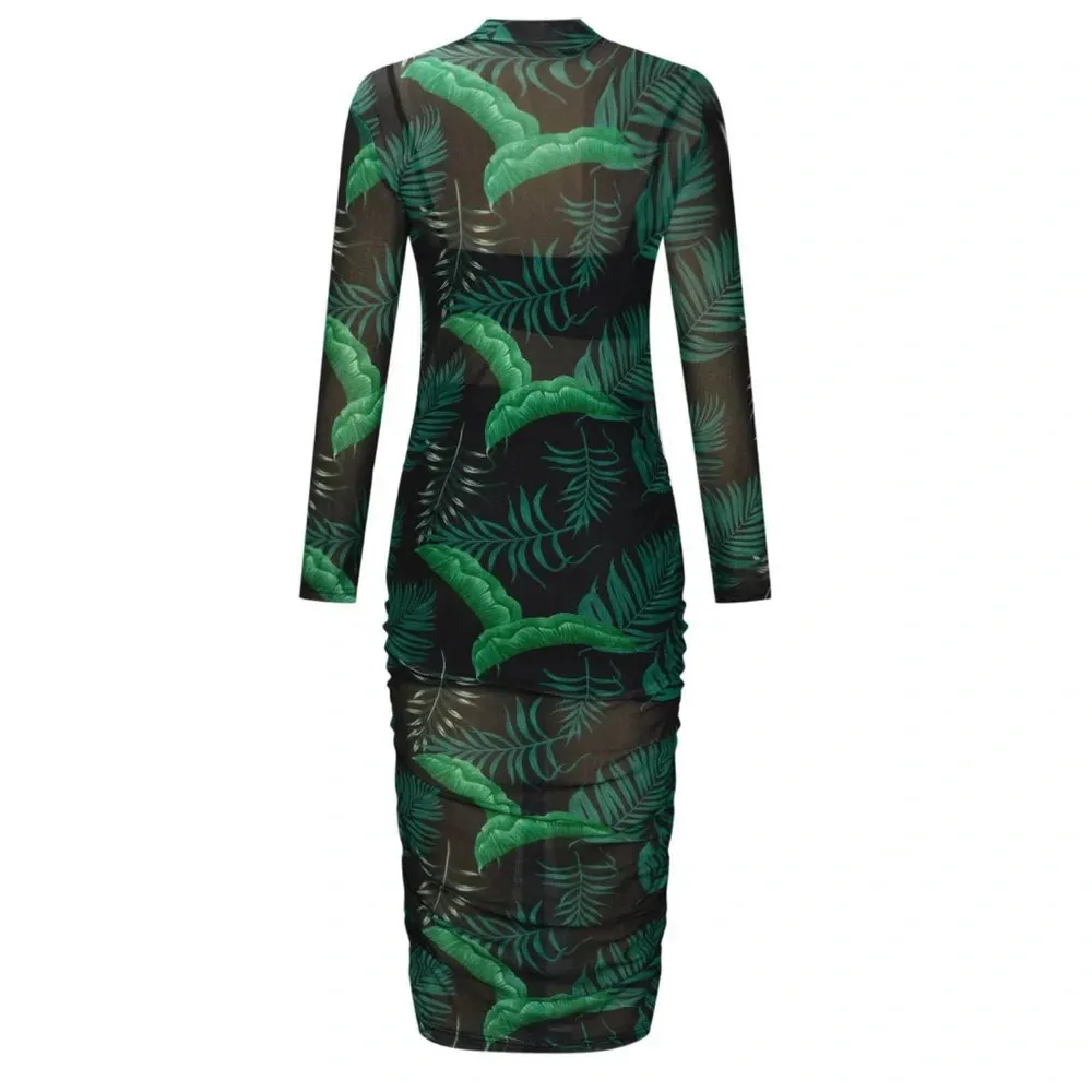 Chic Me 3 Piece Tropical Dress Sheer Mesh Dress Shorts Crop Top Under Medium - Image 4