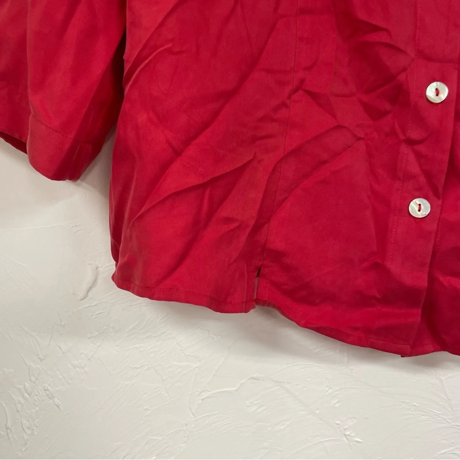 Vintage Silkland Red Silk Button Down Shirt Womens L Boxy Fit Natural Fibers Size L - Image 5