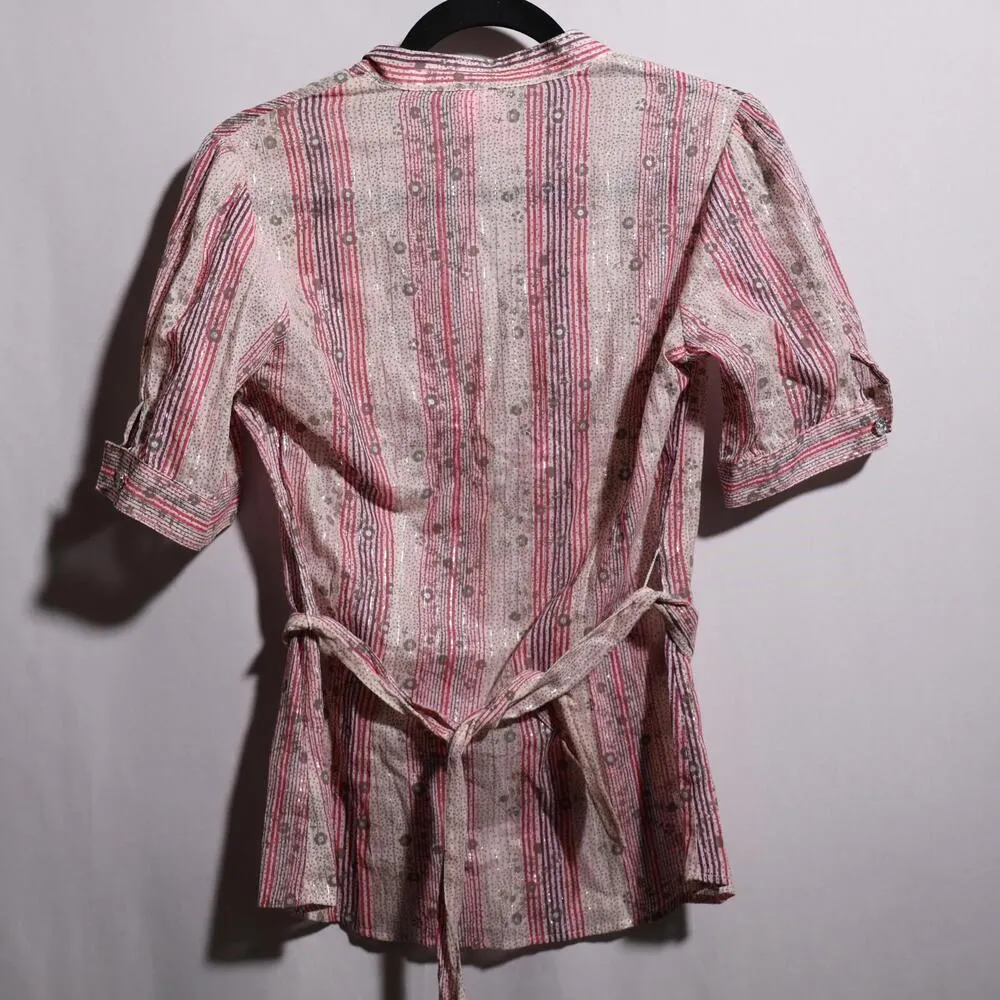 Y2K Pink Metallic Striped Glam Western Button Up Top Cowgirl Rodeo Cotton L Fang Size L - Image 3