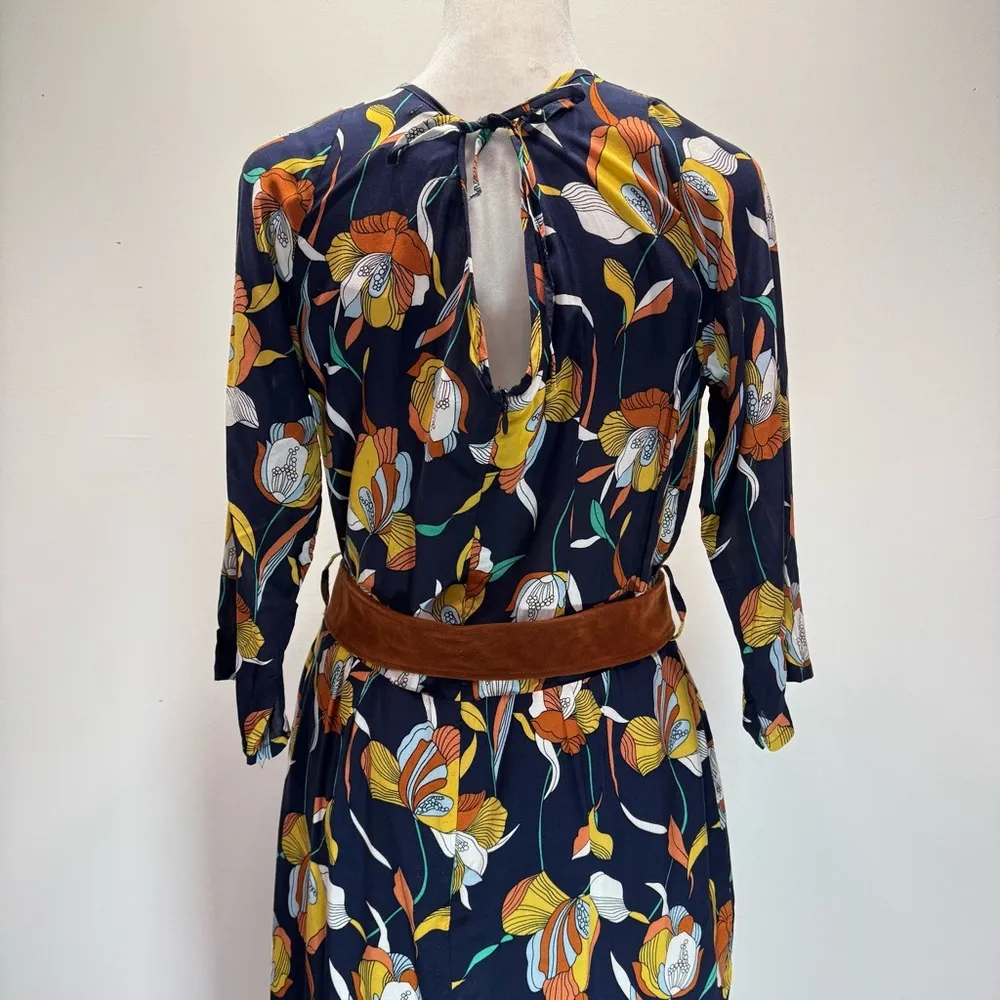 Trollied Dolly Navy Blue Big Retro Tulip 3/4 Sleeve Belted Midi ModCloth Dress Size XL - Image 7