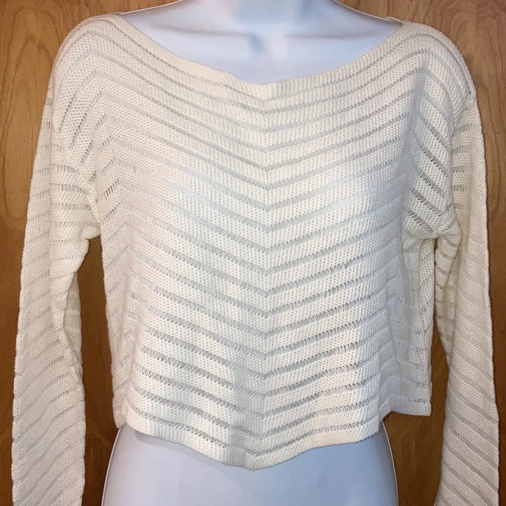 Off White Craeal Cropped Boat Neck Sweater Size Small - Image 2