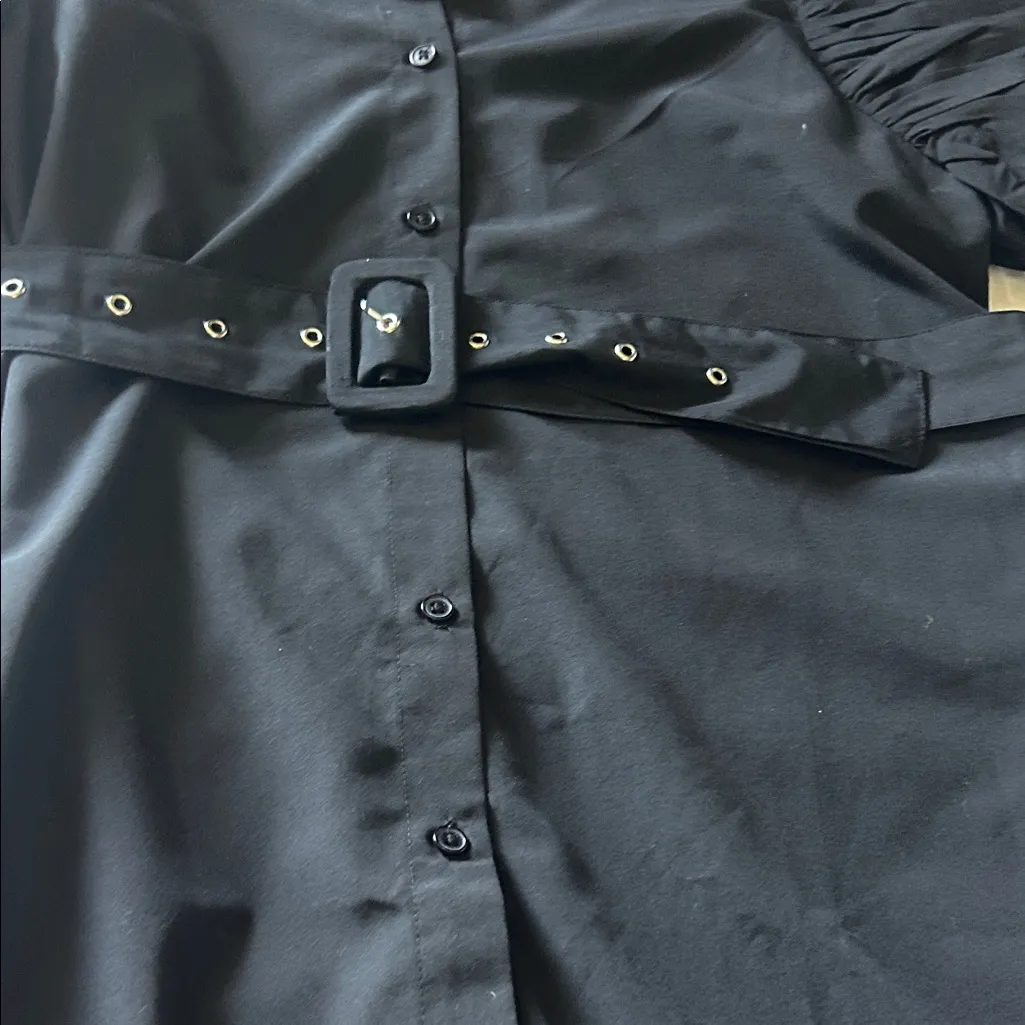 Chic Black Belted Mini Dress Size M - Image 4