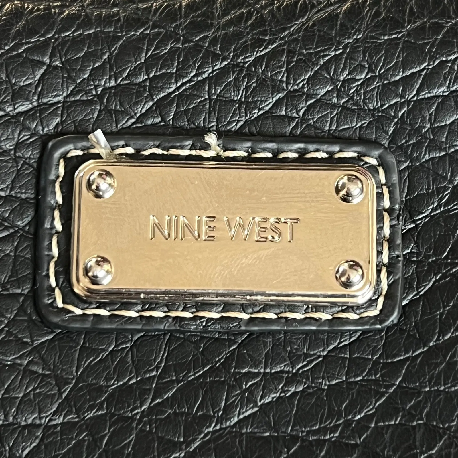 Nine West Black Faux Leather Foldover Crossbody Bag Wristlet - Image 10