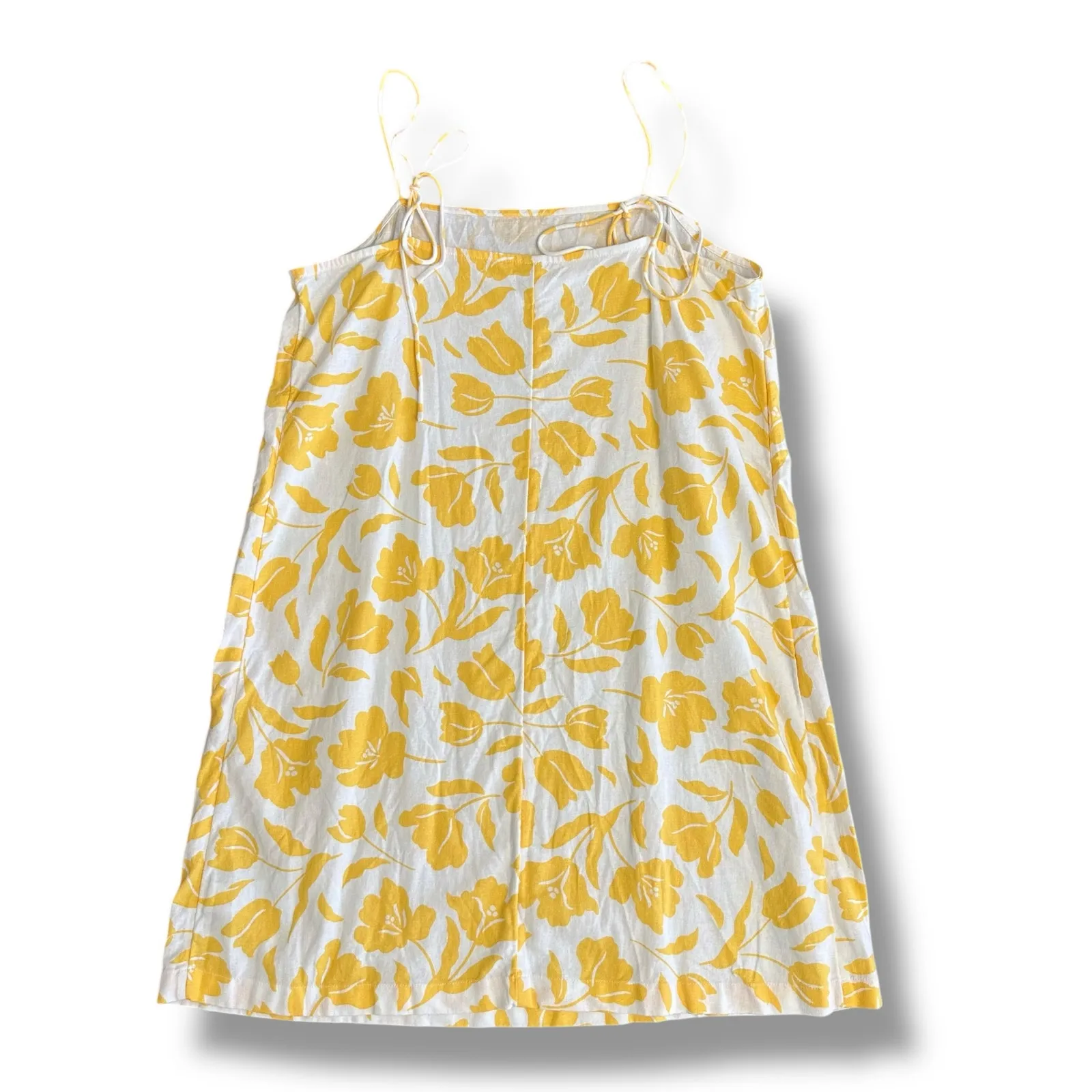 Old‎ Navy Yellow Floral Linen Blend Mini Dress L Adjustable Straps Sundress - Image 4