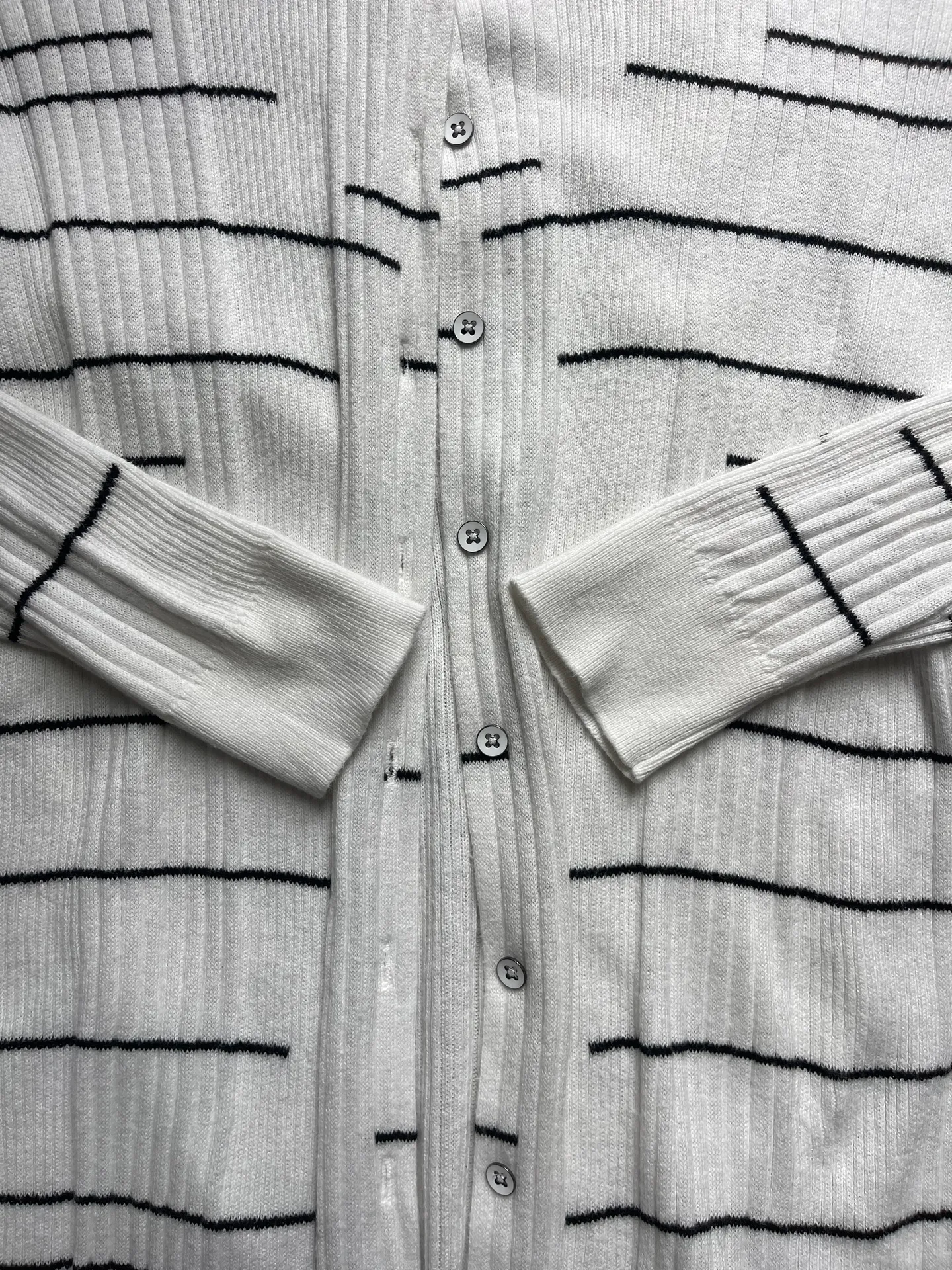 Dash Stripes Ribbed Midi Cotton Blend Cardigan Size S - Image 6