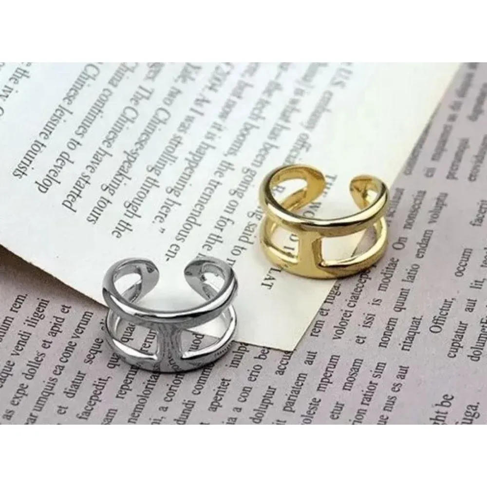 NEW Unisex H-Bar Ring, Gold‎ Plated S925 Band, Adjustable 10.5mm - Image 7