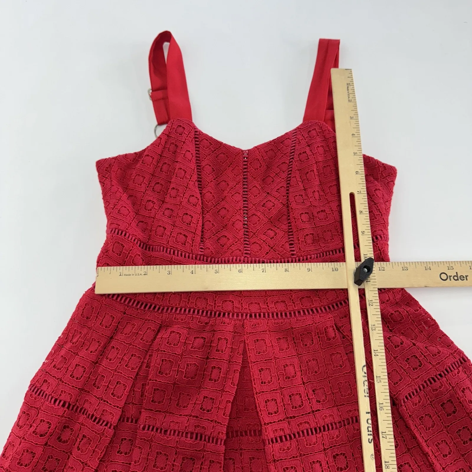 Adelyn Rae Dress Womens Extra Small Red Sleeveless Fit Flare Crochet Lace Lined - Image 6