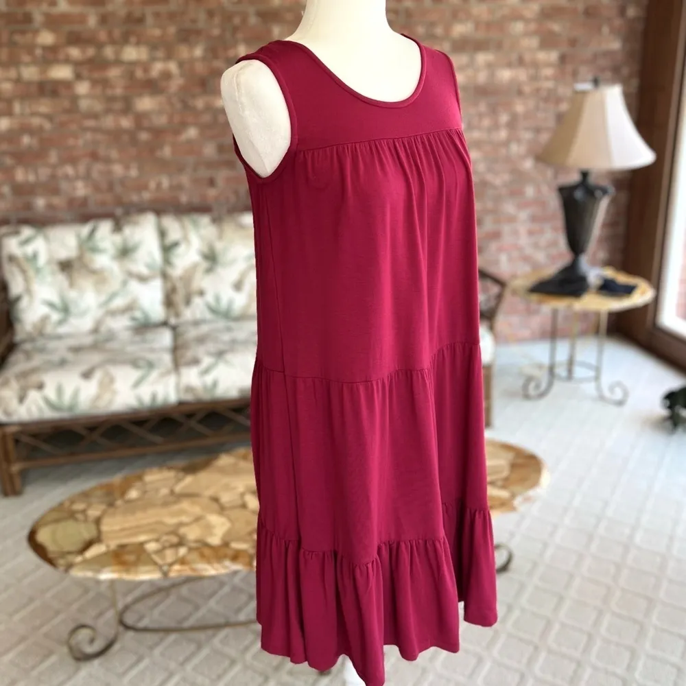 NWT Chelsea & Theodore Dress Tiered Knit Tunic Shift Wine Pink S Sleeveless - Image 11