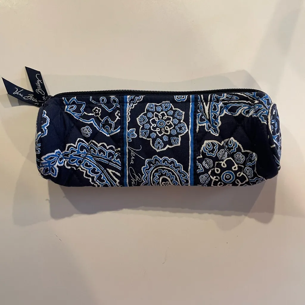 Vera Bradley Retired Blue Bandana Brush Pencil Makeup Zip Case/ Roll Lined NWOT - Image 5