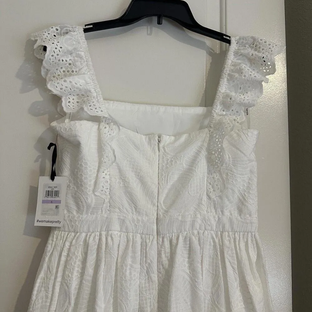 Kensie Embroidered Eyelet Flutter Sleeve Fit & Flare Midi Dress White NWT - Image 3