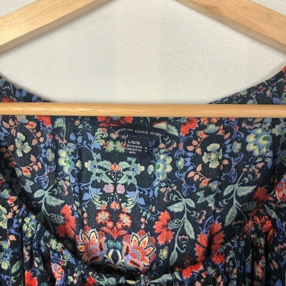 American Eagle Outfitters Blue & Red Floral Long Sleeve Romper L - Image 5