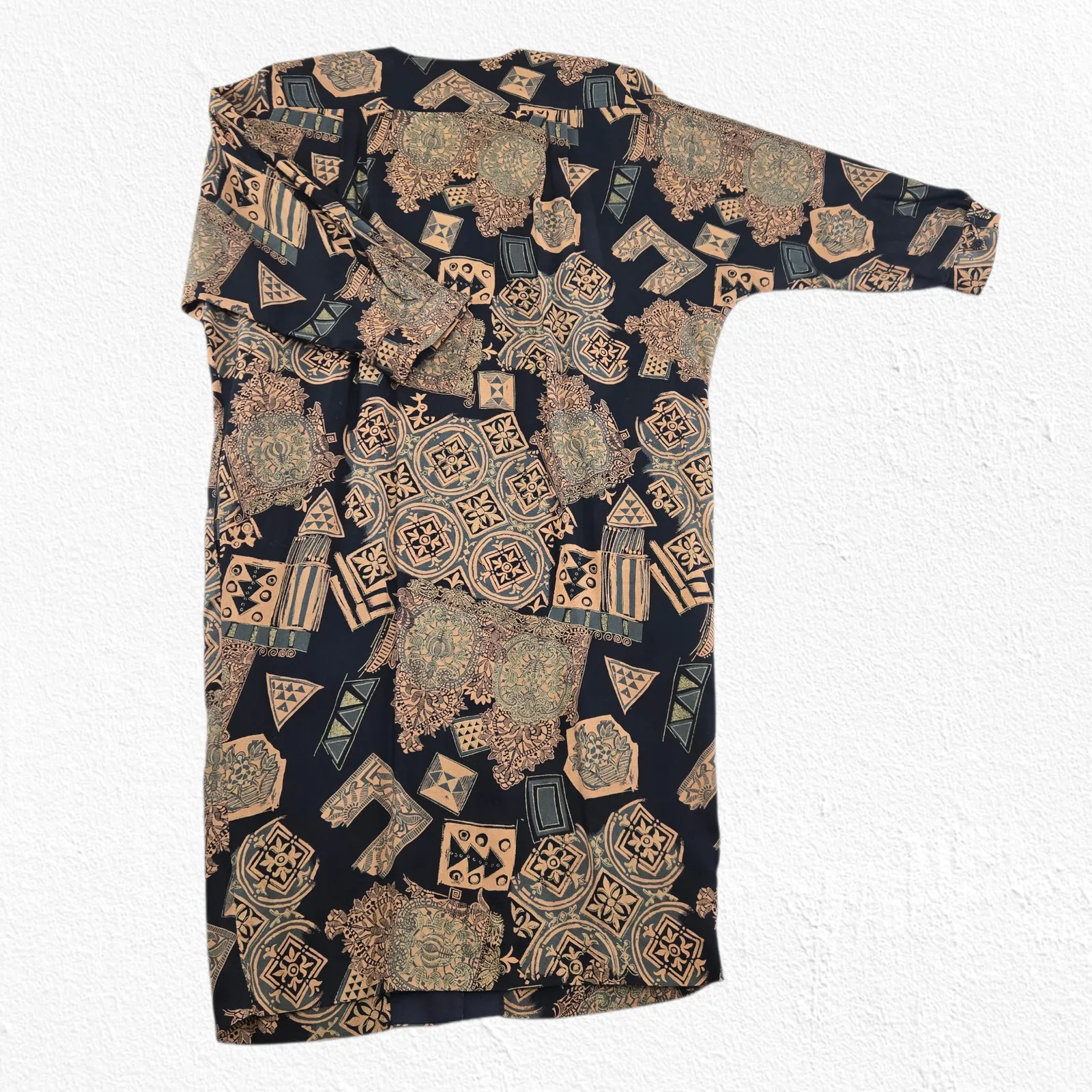 Vintage 1980s John Roberts Black Tan Oversized Abstract Print Dress Size Large - Image 10