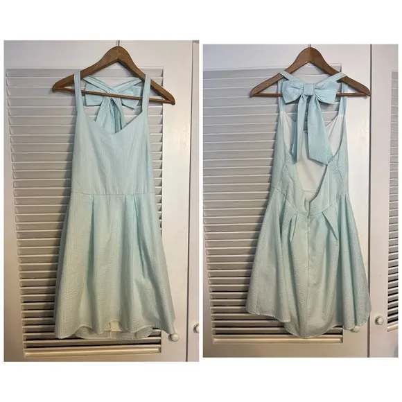 MD Peach Love blue white stripe halter A line dress - Image 2