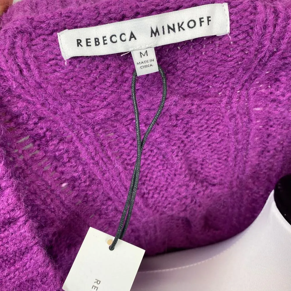 Rebecca Minkoff Maxine Purple Oversized Cable Knit Mohair Wool Sweater Medium - Image 7