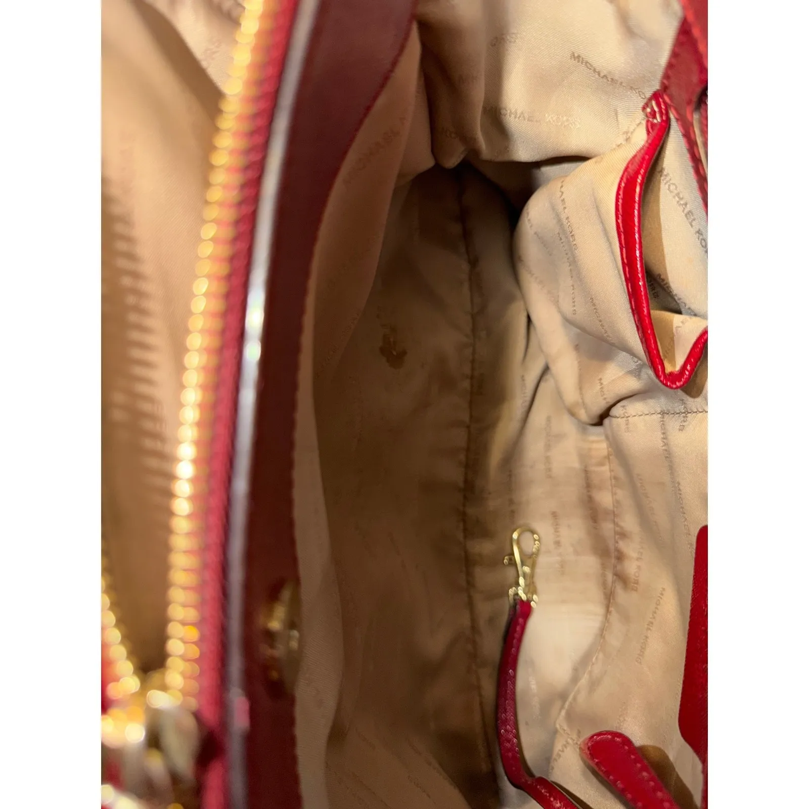 Michael Kors Handbag Tote Brown Signature Red Leather Convertible Strap - Image 6