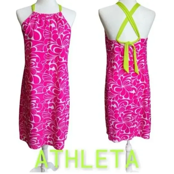 Athleta Kokomo Halter Swim Sport Dress XXS Pink Floral Print Bra Insert - Image 2
