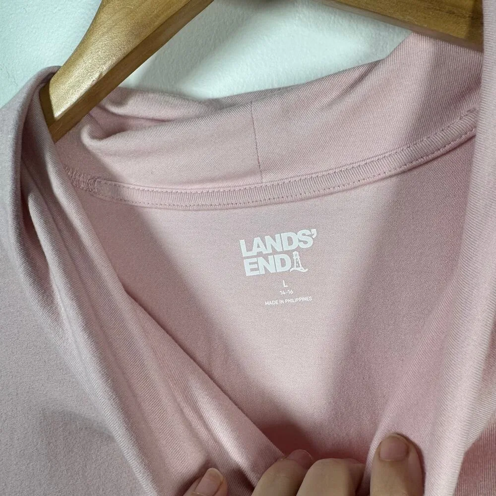 Lands End Top Women L Pink 3/4 Sleeve Cowl Neck High Low Cotton Modal Spring Size L - Image 3