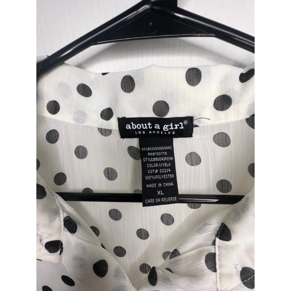 About A Girl Sheer Black And White Polkadot Long Sleeve Button Up Blouse - Image 2