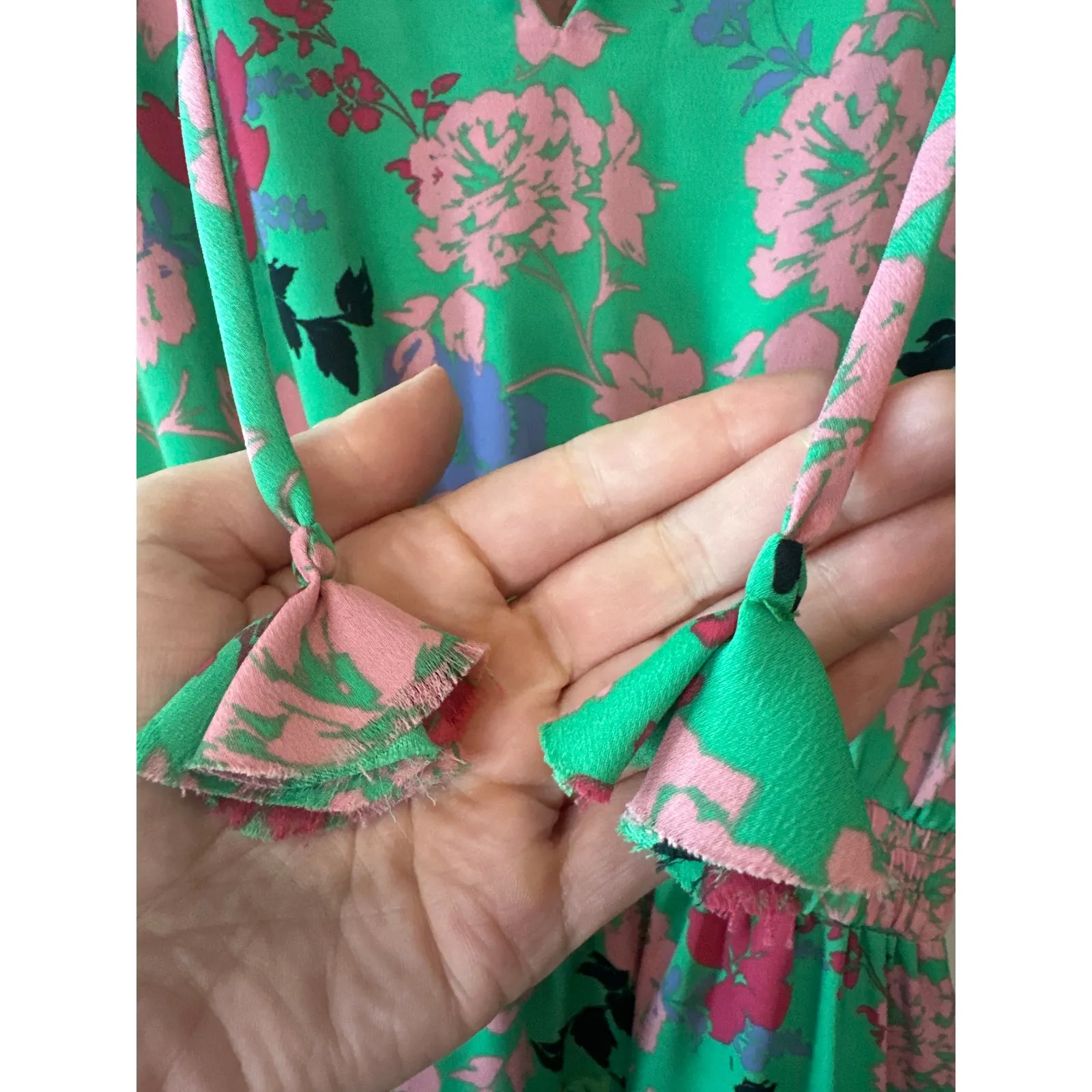 MISA Los Angeles Amalya Green Floral Tiered Ruffle Mini Dress XS Boho - Image 7