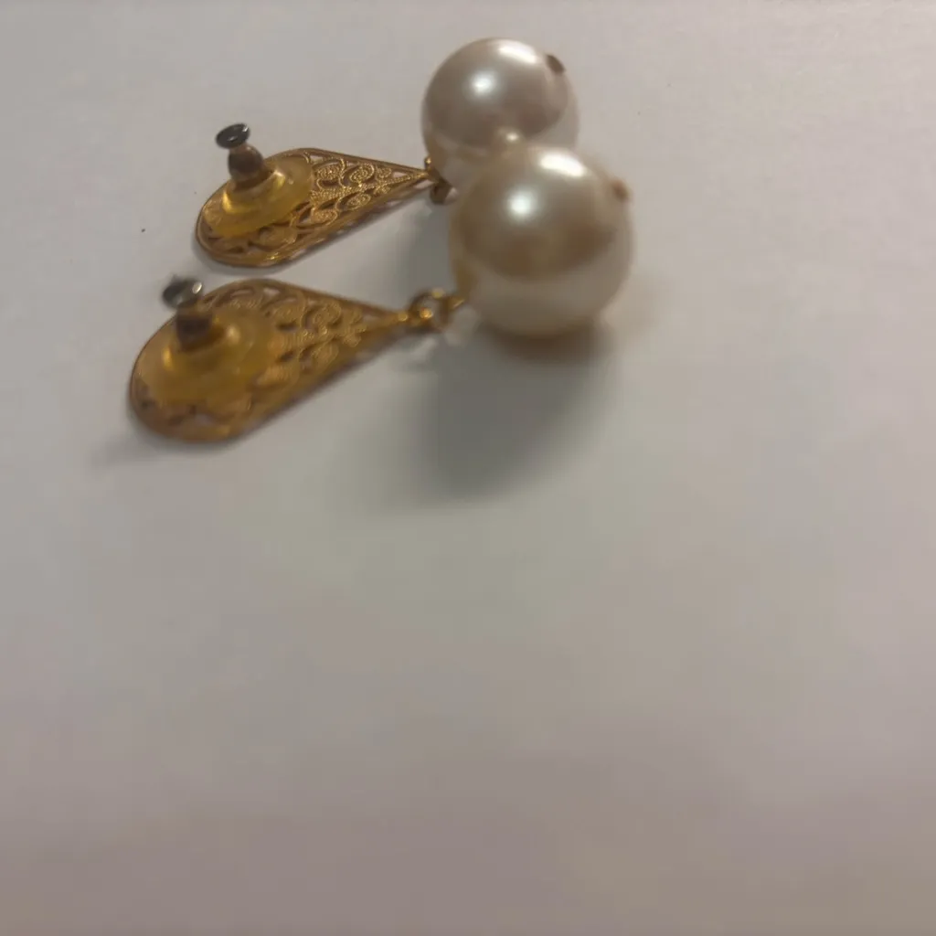 Napier Dangle Faux Pearl Chandelier Tear Drop Vintage Statement Earrings White - Image 5