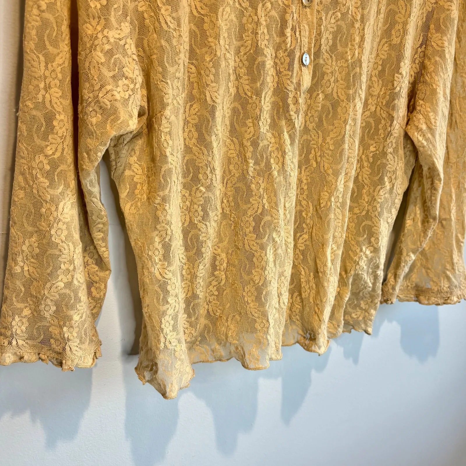 Anthropologie Odille Nude Color Sheer Floral Lace Top - size Large - Image 4